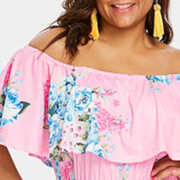  Plus Size Pink Floral Jumpsuit w/ Pockets  - Picture 7 of 8